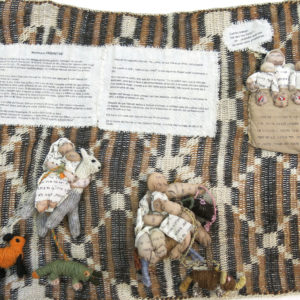 Chaguar Tejido  por las madres Wichi, Tela de nylon-lienzo-impreso-eje de madera, 233x82x15cm